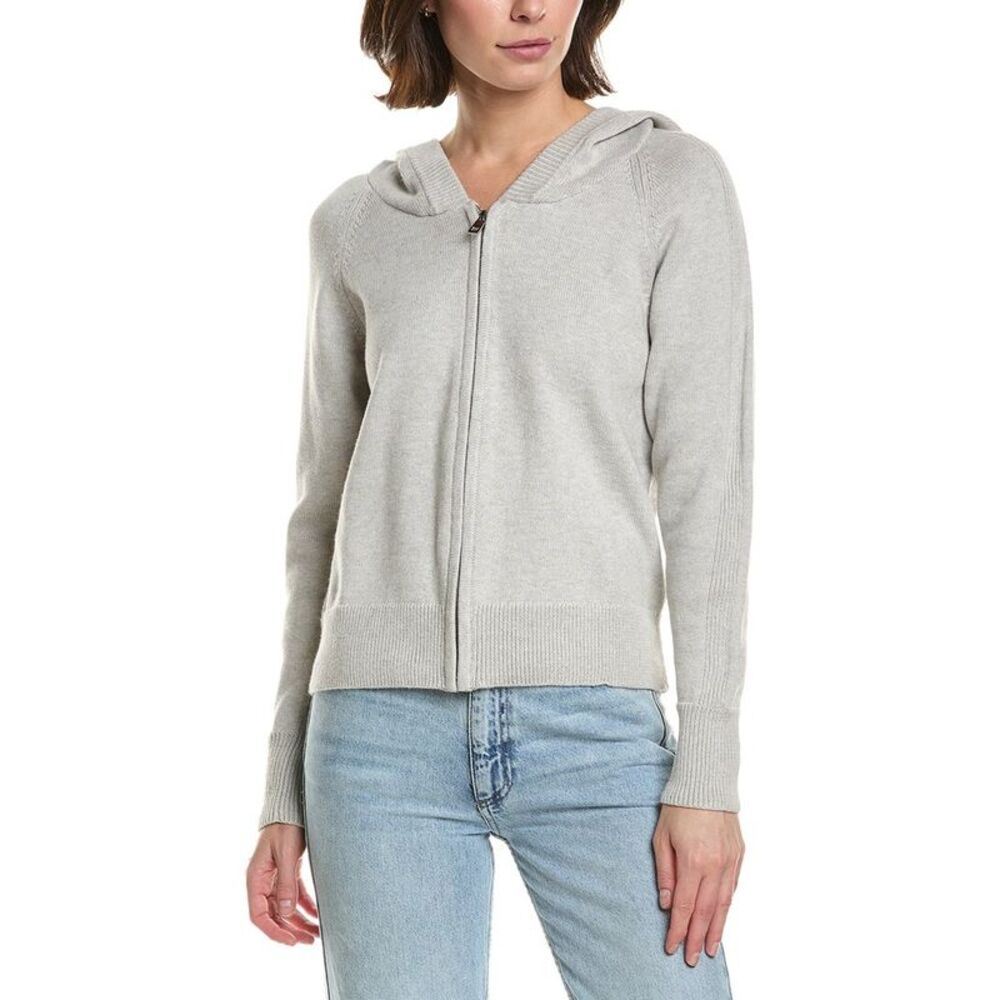 Brodie Cashmere Womens  Ribbed Zip Up Cashmere-Blend Hoodie, Gray